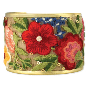 ZAD - Mesh Red Flower Embroidered Elegance Cuff Bracelet