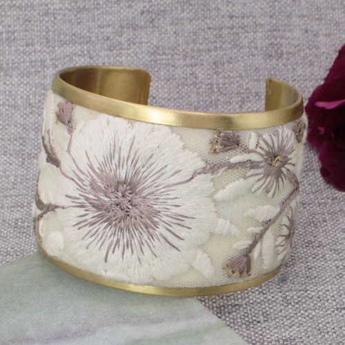ZAD - Cream Floral Embroidered Cuff Bracelet