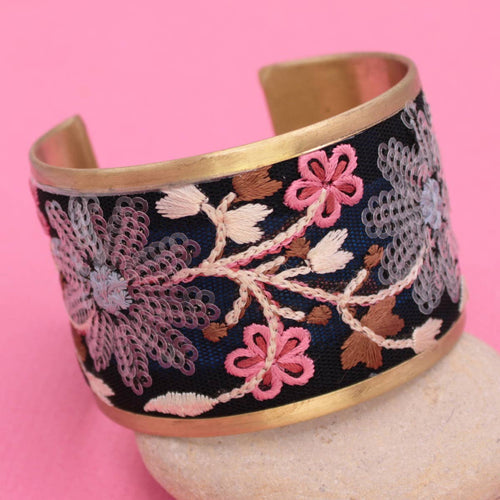 ZAD - Black & Pink Embroidered Cuff Bracelet
